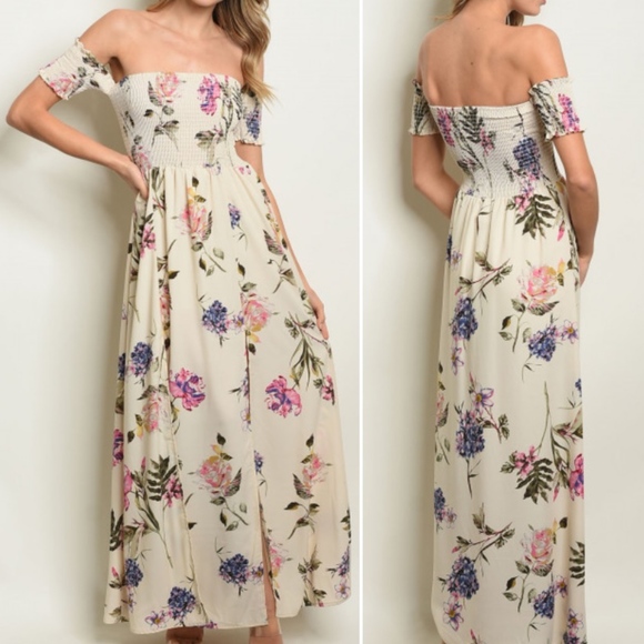 Trend Setter Diva Boutique Dresses & Skirts - Girly & Flirty CREAM & FLORAL MAXI DRESS BOHO